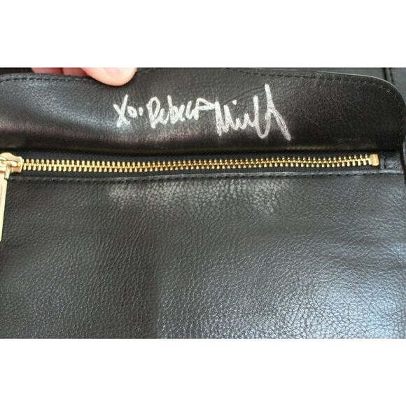 SIGNED BY REBECCA MINKOFF BLACK GENUINE LEATHER TOTE SHOULDER BAG HANDBAG PURSE - Picture 2 of 7